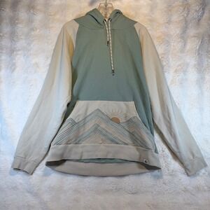 Happy Earth Organic Cotton Mountain Sun Graphic Colorblock Hoodie Sage Cream XL